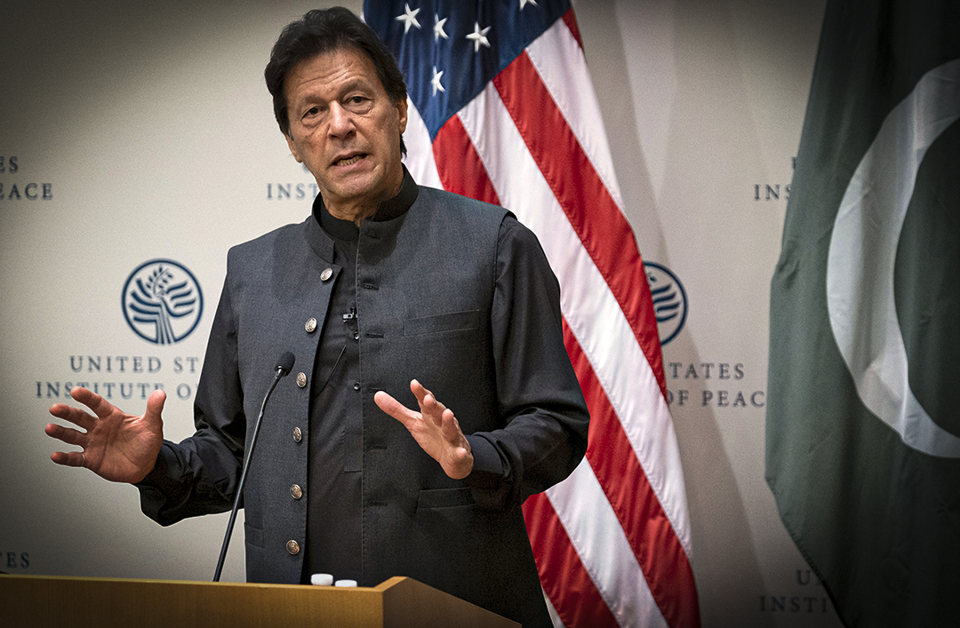 Prime Minister of the Islamic Republic of Pakistan, Imran Ahmed Khan Niazi at the United States Institute of Peace in Washington, DC on July 23, 2019.